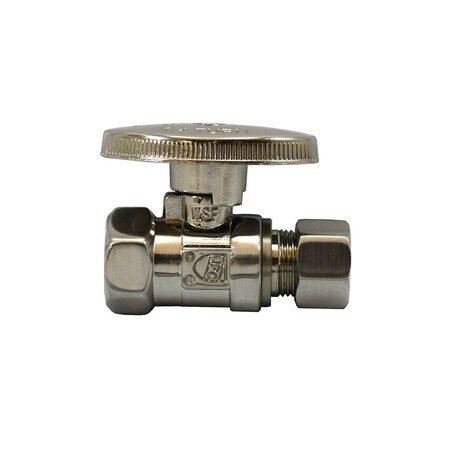 Jones Stephens 3/8in. FIP x 3/8in. OD Comp Quarter-Turn Straight Supply Stop Valve, Brushed Nickel S4311BN